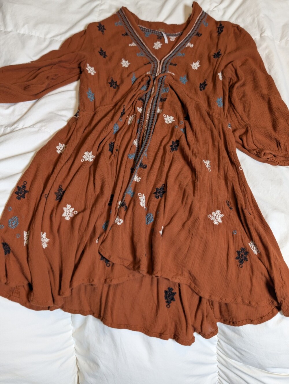 Free People Rust Embroidered High-Low Dress